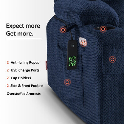 Fauteuil inclinable électrique à double moteur MCombo avec massage et chauffage, positions infinies, ports USB, tissu R7897