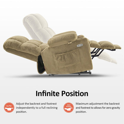 Fauteuil inclinable électrique à double moteur MCombo avec massage et chauffage, positions infinies, ports USB, tissu R7897