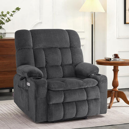 Fauteuil inclinable électrique à double moteur MCombo avec massage et chauffage, positions infinies, ports USB, tissu R7897