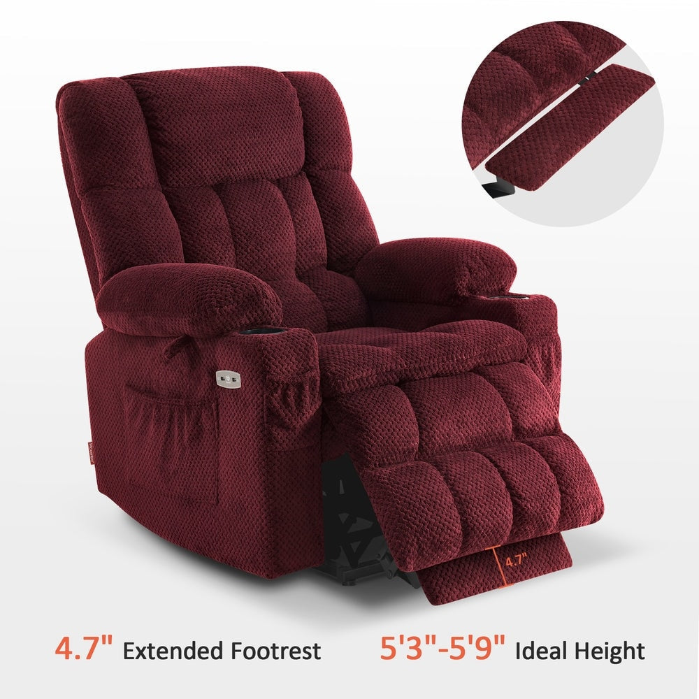 Fauteuil inclinable électrique à double moteur MCombo avec massage et chauffage, positions infinies, ports USB, tissu R7897