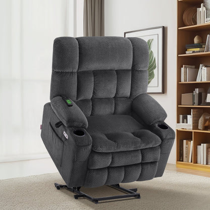 Fauteuil inclinable électrique à double moteur MCombo avec massage et chauffage, positions infinies, ports USB, tissu R7897