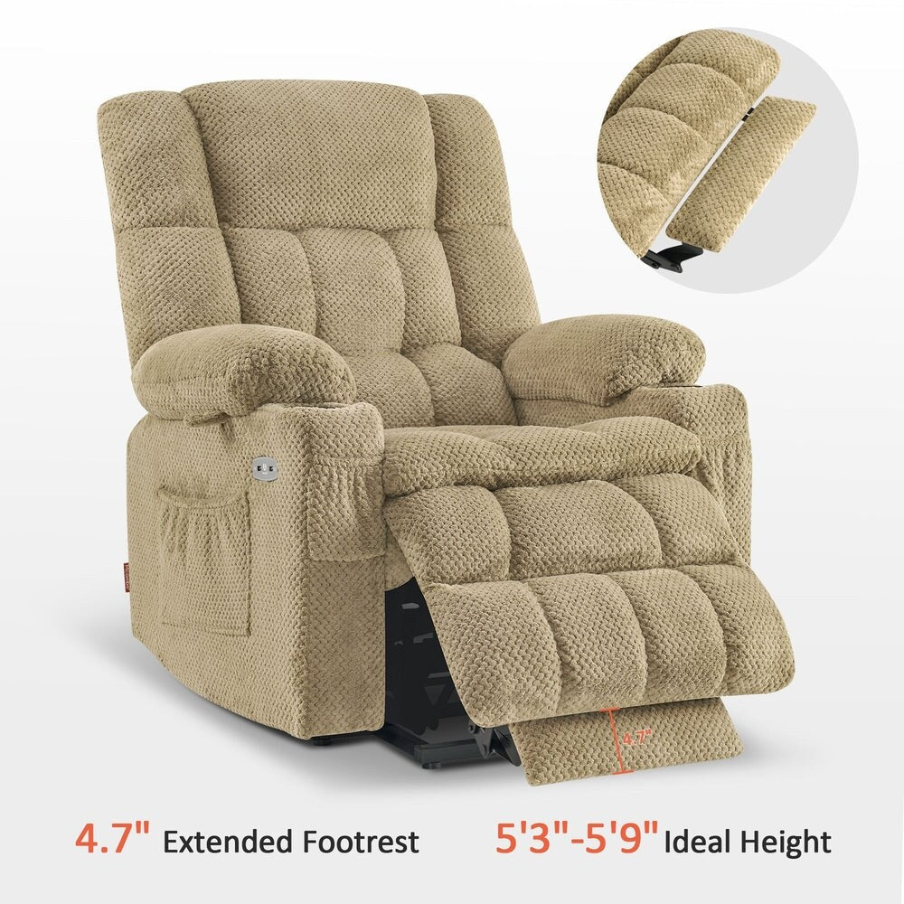 Fauteuil inclinable électrique à double moteur MCombo avec massage et chauffage, positions infinies, ports USB, tissu R7897
