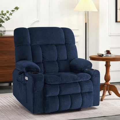 Fauteuil inclinable électrique à double moteur MCombo avec massage et chauffage, positions infinies, ports USB, tissu R7897