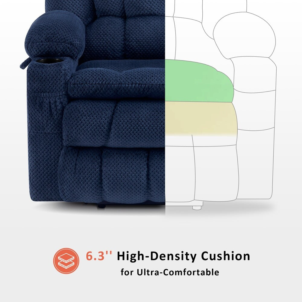 Fauteuil inclinable électrique à double moteur MCombo avec massage et chauffage, positions infinies, ports USB, tissu R7897