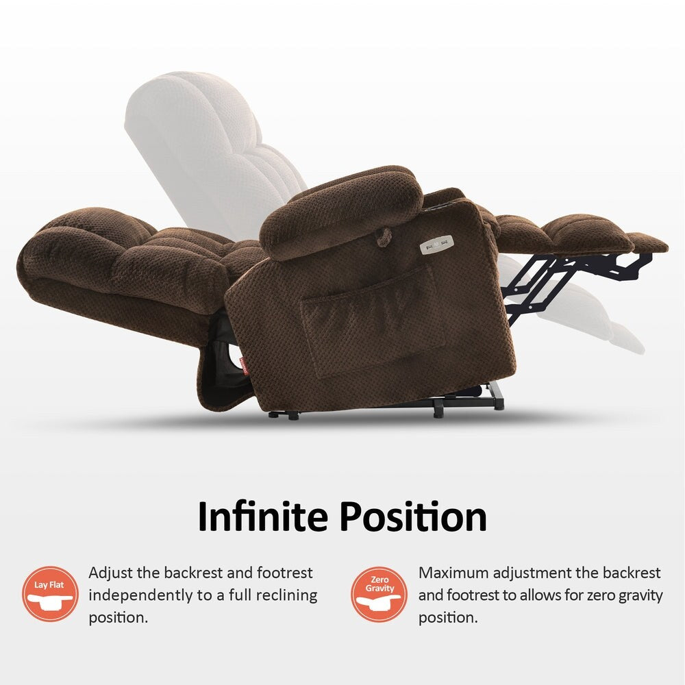 Fauteuil inclinable électrique à double moteur MCombo avec massage et chauffage, positions infinies, ports USB, tissu R7897