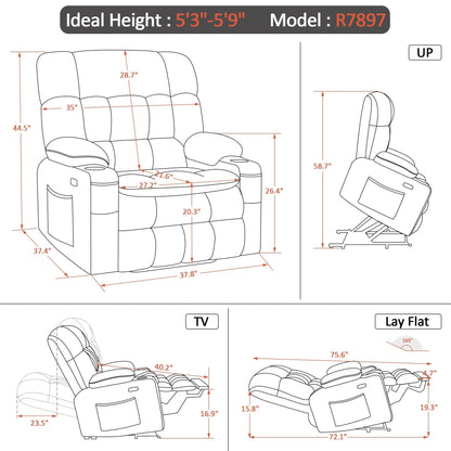 Fauteuil inclinable électrique à double moteur MCombo avec massage et chauffage, positions infinies, similicuir R7897 (moyen-large)