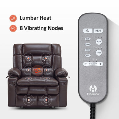 Fauteuil inclinable électrique à double moteur MCombo avec massage et chauffage, positions infinies, similicuir R7897 (moyen-large)