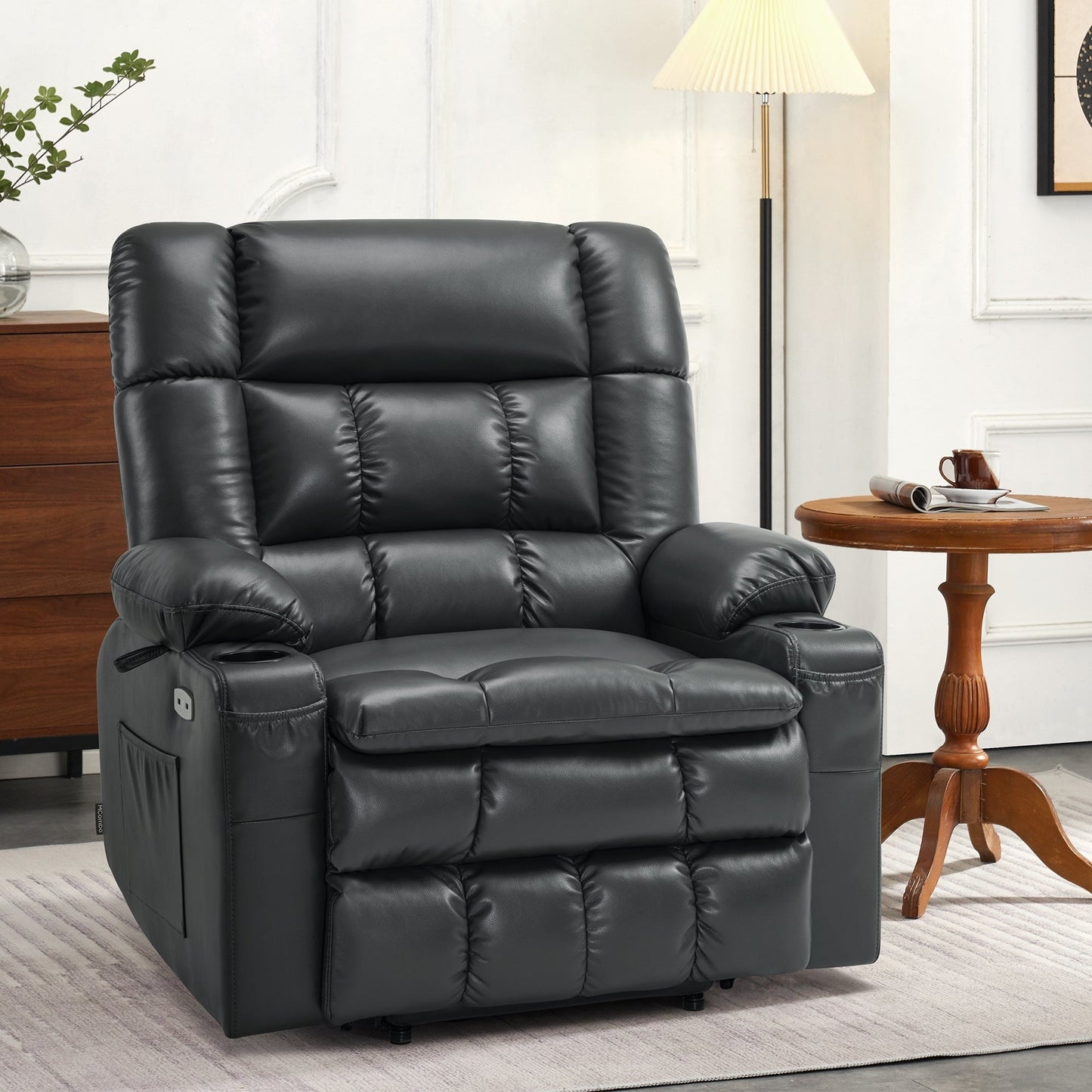 Fauteuil inclinable électrique à double moteur MCombo avec massage et chauffage, positions infinies, similicuir R7897 (moyen-large)