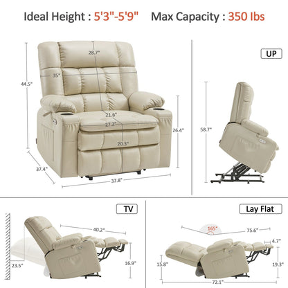 Fauteuil inclinable électrique à double moteur MCombo avec massage et chauffage, positions infinies, similicuir R7897 (moyen-large)