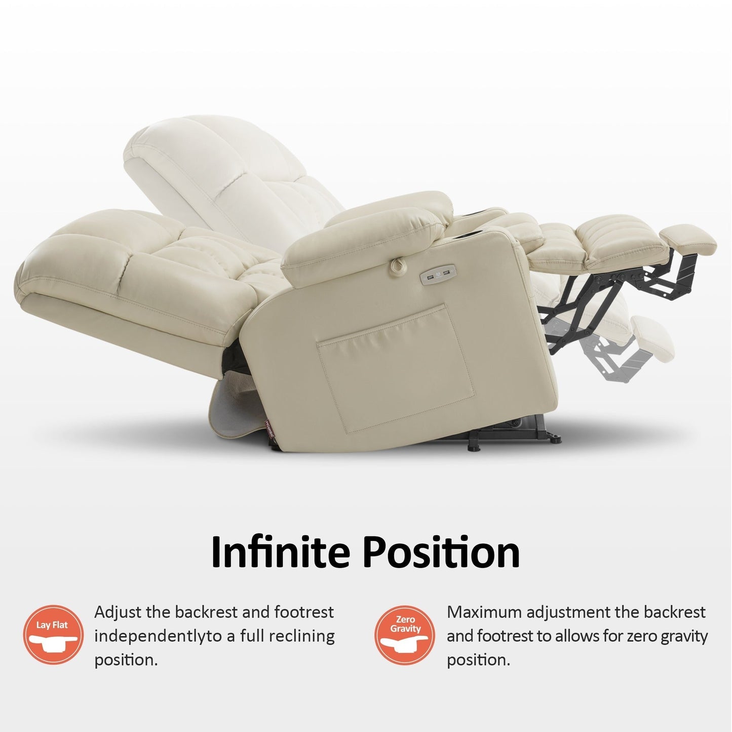 Fauteuil inclinable électrique à double moteur MCombo avec massage et chauffage, positions infinies, similicuir R7897 (moyen-large)