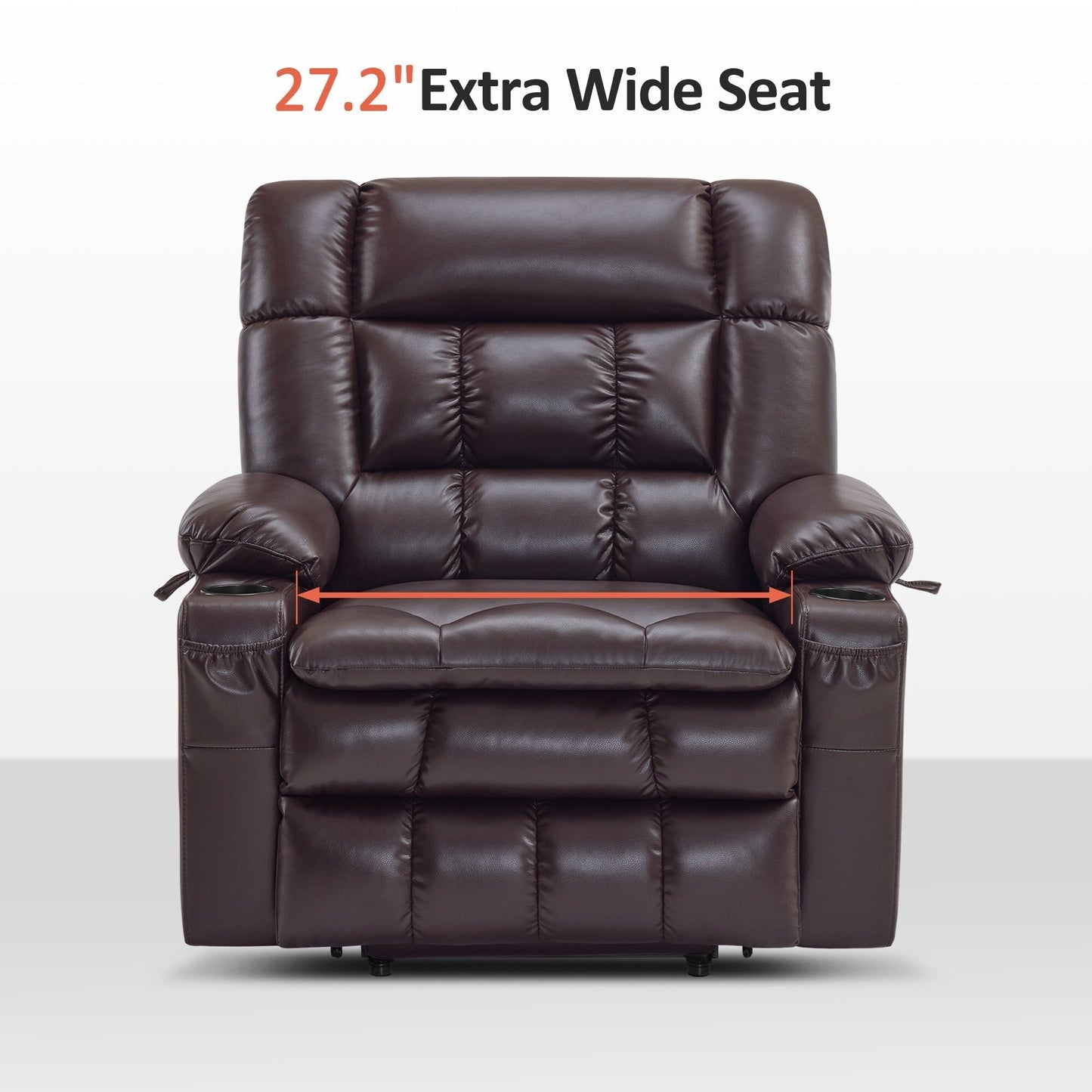 Fauteuil inclinable électrique à double moteur MCombo avec massage et chauffage, positions infinies, similicuir R7897 (moyen-large)