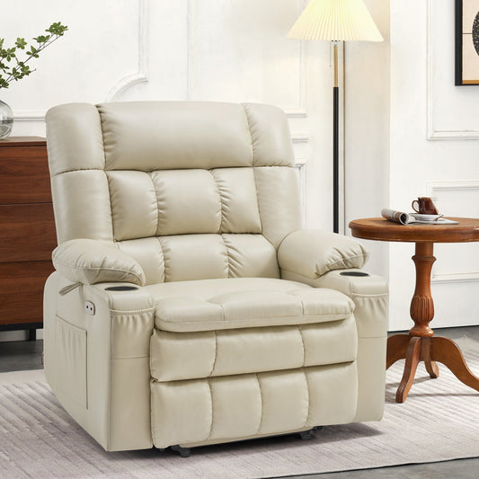 Fauteuil inclinable électrique à double moteur MCombo avec massage et chauffage, positions infinies, similicuir R7897 (moyen-large)