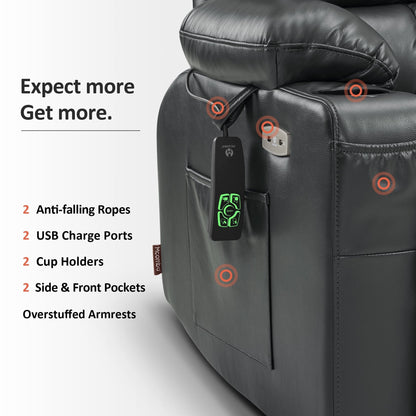 Fauteuil inclinable électrique à double moteur MCombo avec massage et chauffage, positions infinies, similicuir R7897 (moyen-large)