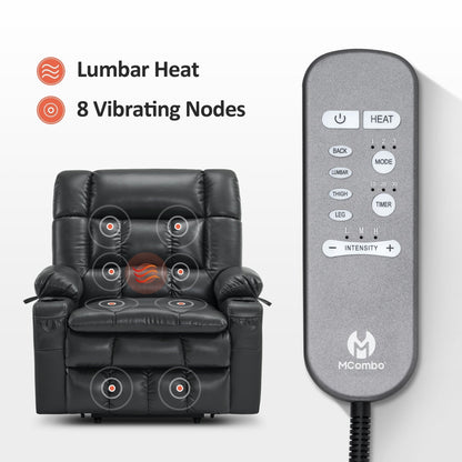 Fauteuil inclinable électrique à double moteur MCombo avec massage et chauffage, positions infinies, similicuir R7897 (moyen-large)