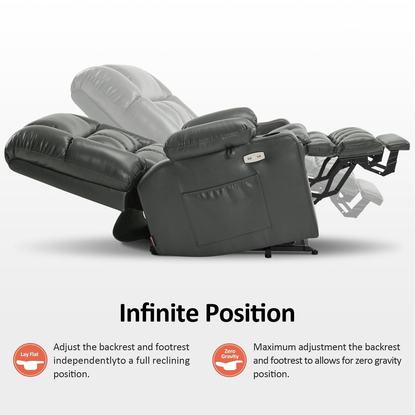 Fauteuil inclinable électrique à double moteur MCombo avec massage et chauffage, positions infinies, similicuir R7897 (moyen-large)