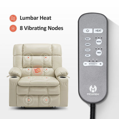 Fauteuil inclinable électrique à double moteur MCombo avec massage et chauffage, positions infinies, similicuir R7897 (moyen-large)