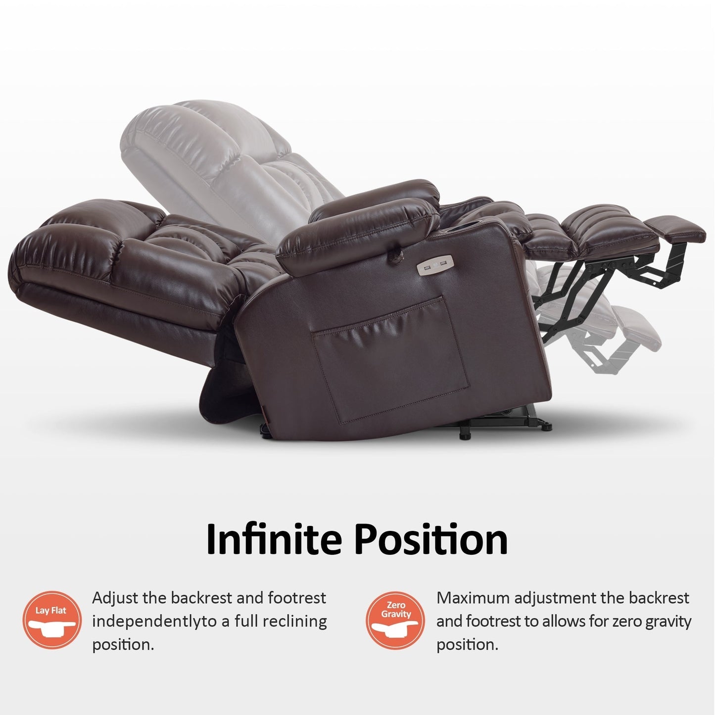 Fauteuil inclinable électrique à double moteur MCombo avec massage et chauffage, positions infinies, similicuir R7897 (moyen-large)