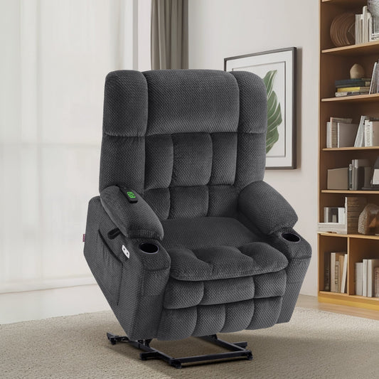 Fauteuil inclinable électrique à double moteur MCombo avec massage et chauffage pour personnes de grande taille, tissu R7891 (grand/large)