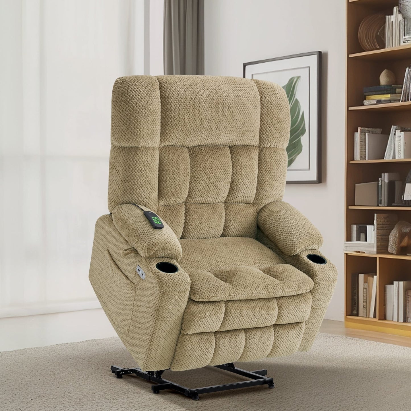 Fauteuil inclinable électrique à double moteur MCombo avec massage et chauffage pour personnes de grande taille, tissu R7891 (grand/large)