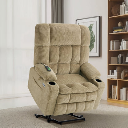Fauteuil inclinable électrique à double moteur MCombo avec massage et chauffage pour personnes de grande taille, tissu R7891 (grand/large)