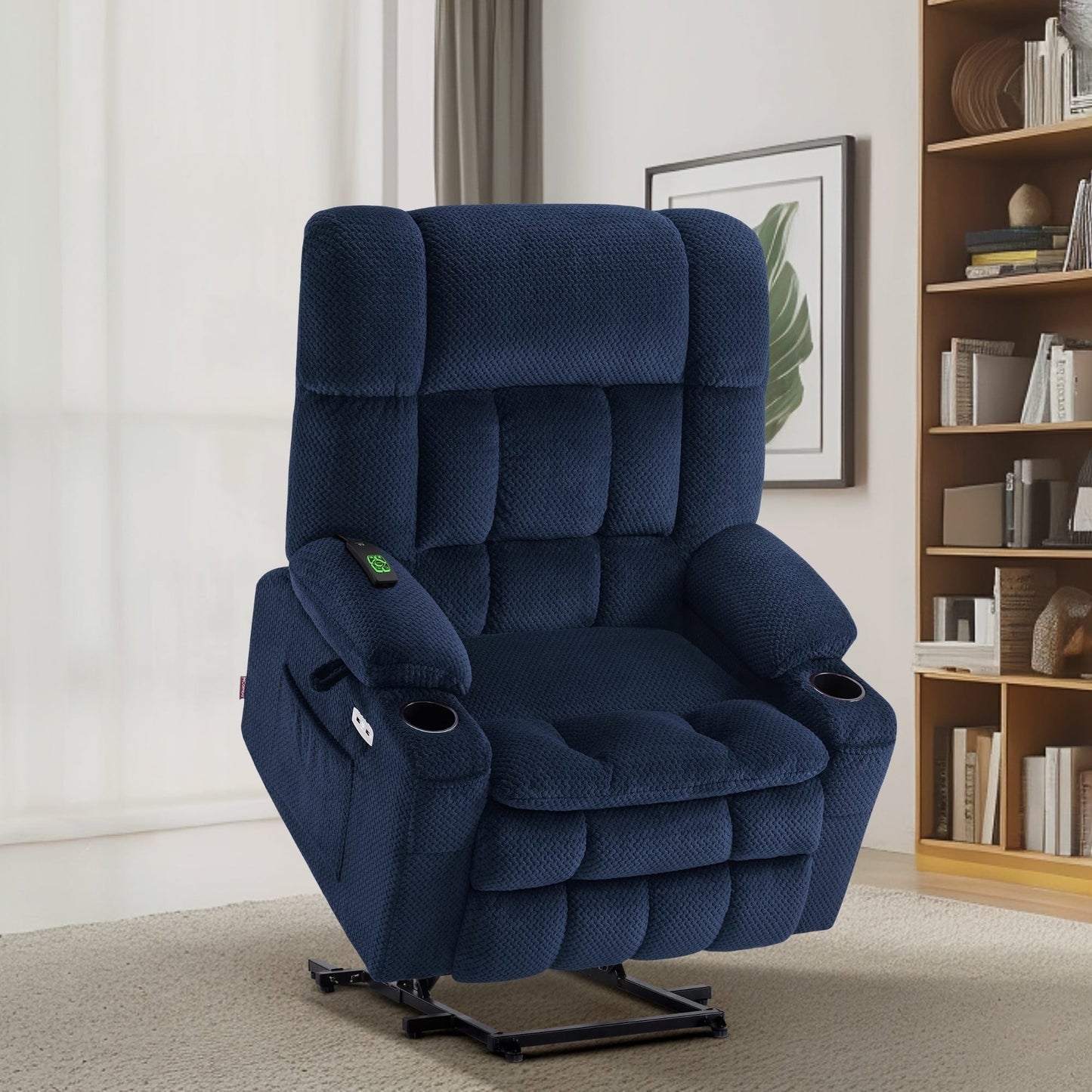 Fauteuil inclinable électrique à double moteur MCombo avec massage et chauffage pour personnes de grande taille, tissu R7891 (grand/large)