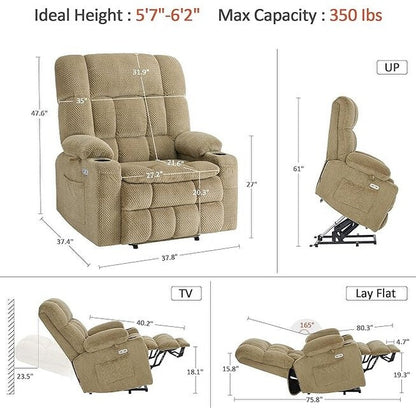 Fauteuil inclinable électrique à double moteur MCombo avec massage et chauffage pour personnes de grande taille, tissu R7891 (grand/large)