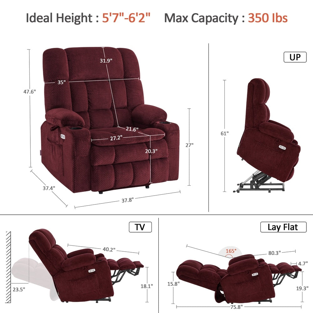 Fauteuil inclinable électrique à double moteur MCombo avec massage et chauffage pour personnes de grande taille, tissu R7891 (grand/large)