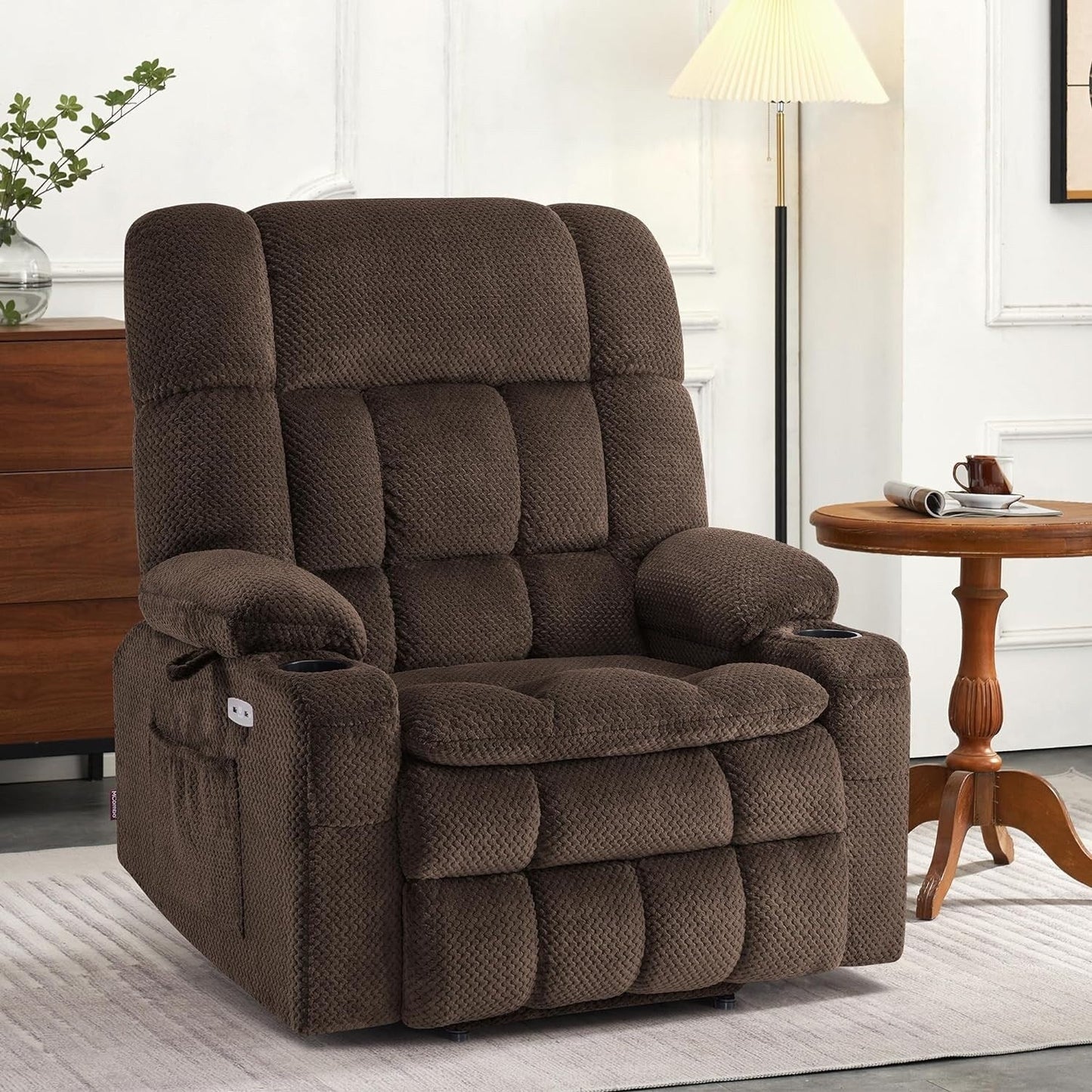Fauteuil inclinable électrique à double moteur MCombo avec massage et chauffage pour personnes de grande taille, tissu R7891 (grand/large)