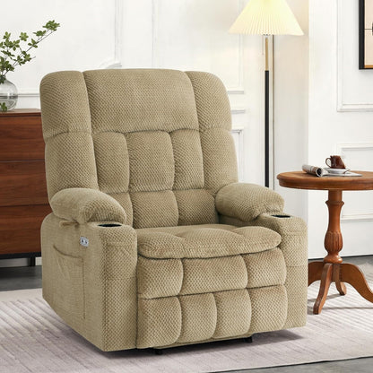 Fauteuil inclinable électrique à double moteur MCombo avec massage et chauffage pour personnes de grande taille, tissu R7891 (grand/large)