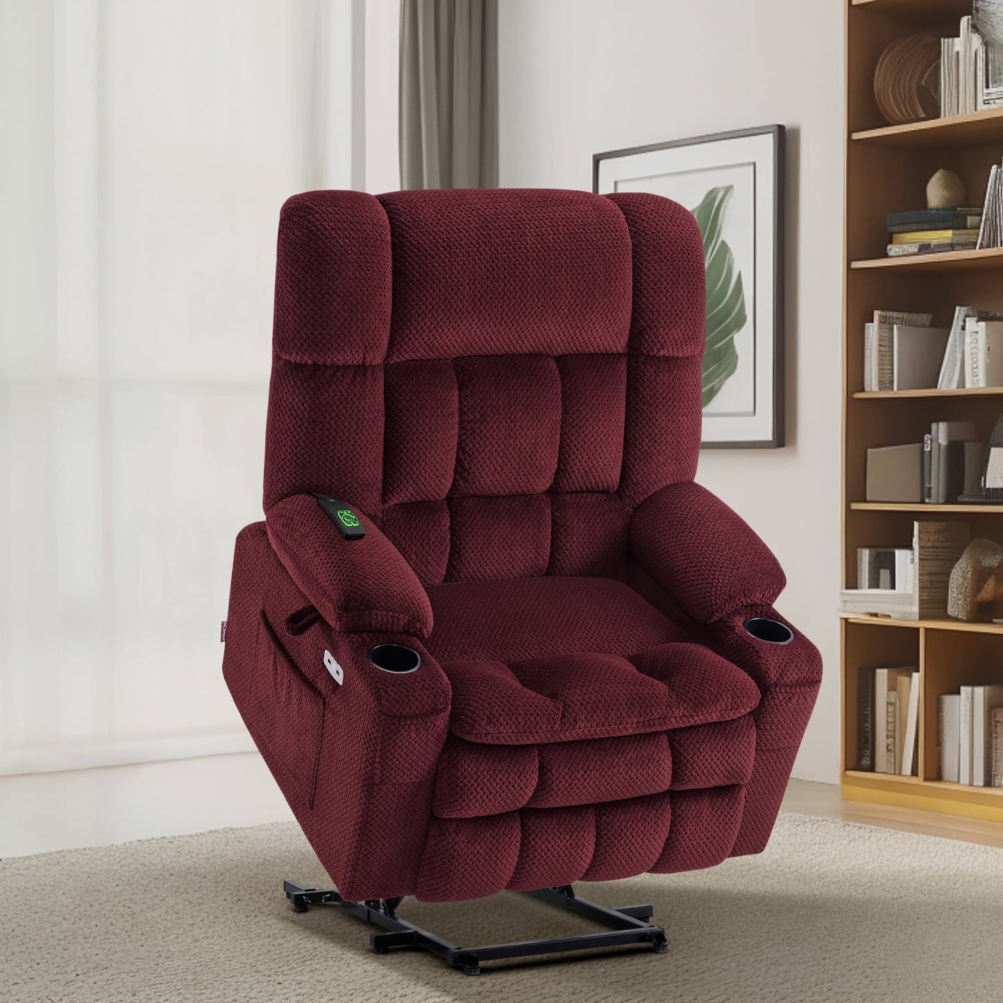 Fauteuil inclinable électrique à double moteur MCombo avec massage et chauffage pour personnes de grande taille, tissu R7891 (grand/large)