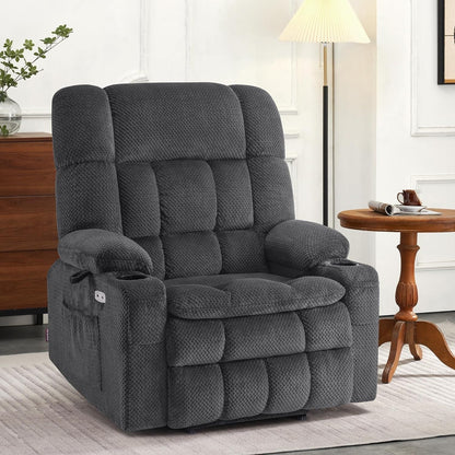 Fauteuil inclinable électrique à double moteur MCombo avec massage et chauffage pour personnes de grande taille, tissu R7891 (grand/large)