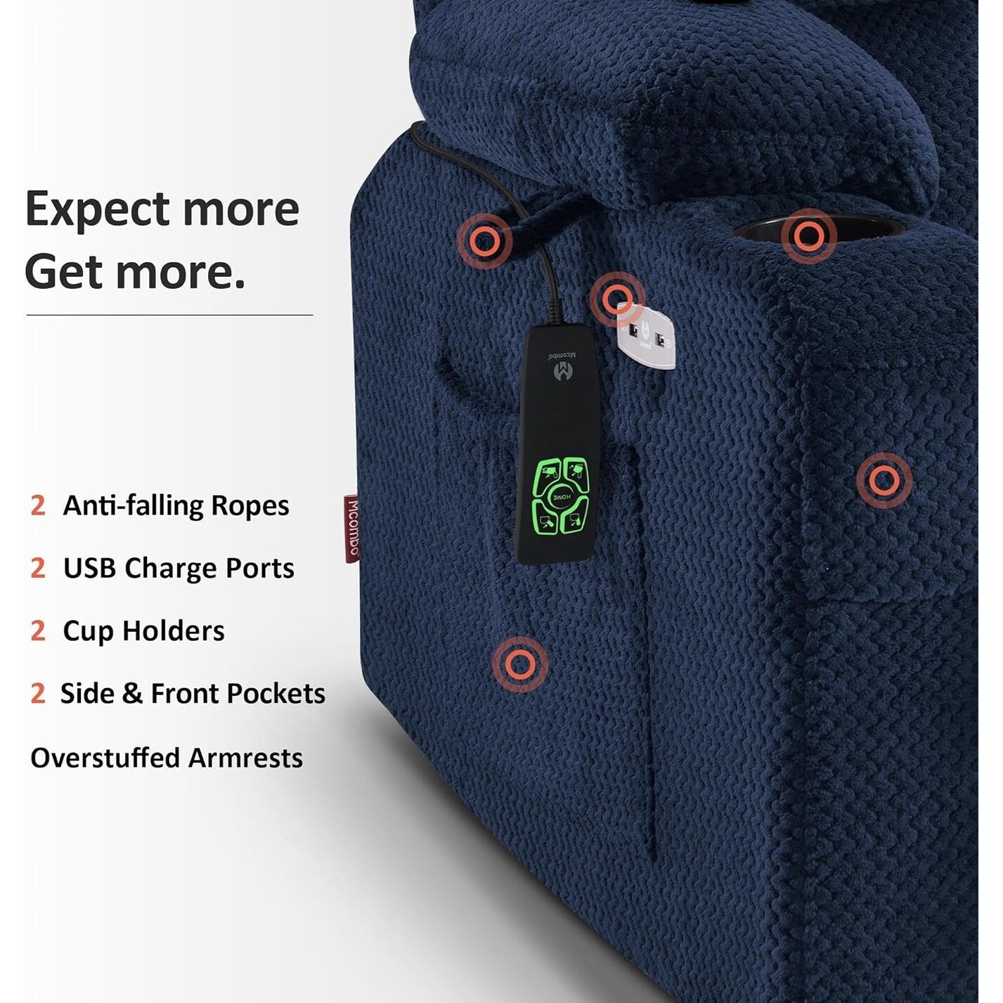 Fauteuil inclinable électrique à double moteur MCombo avec massage et chauffage pour personnes de grande taille, tissu R7891 (grand/large)