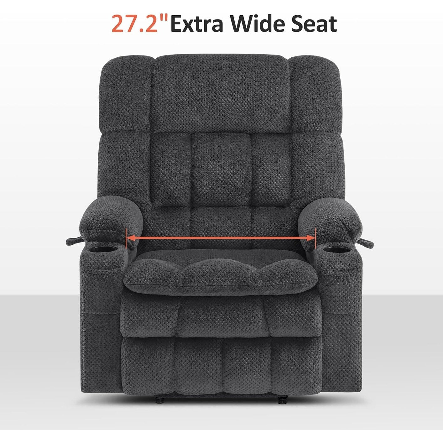 Fauteuil inclinable électrique à double moteur MCombo avec massage et chauffage pour personnes de grande taille, tissu R7891 (grand/large)