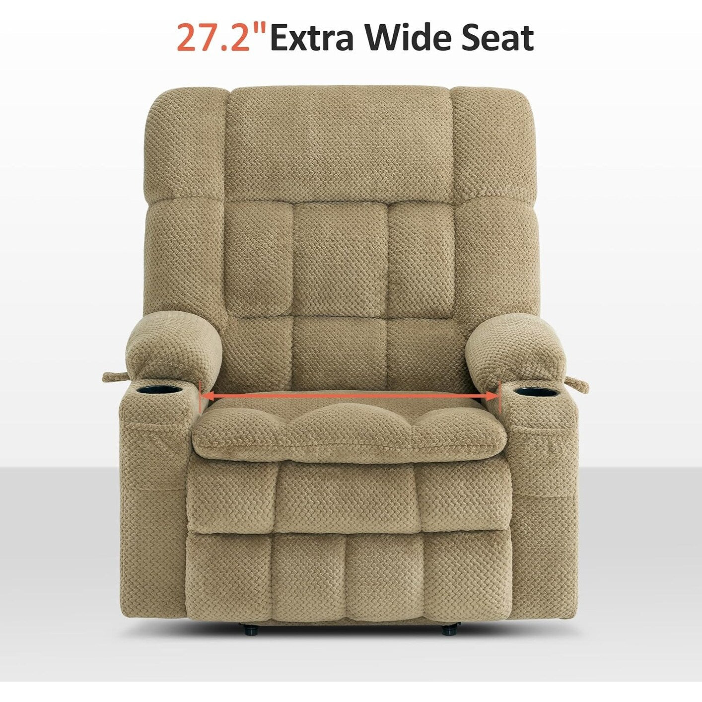 Fauteuil inclinable électrique à double moteur MCombo avec massage et chauffage pour personnes de grande taille, tissu R7891 (grand/large)