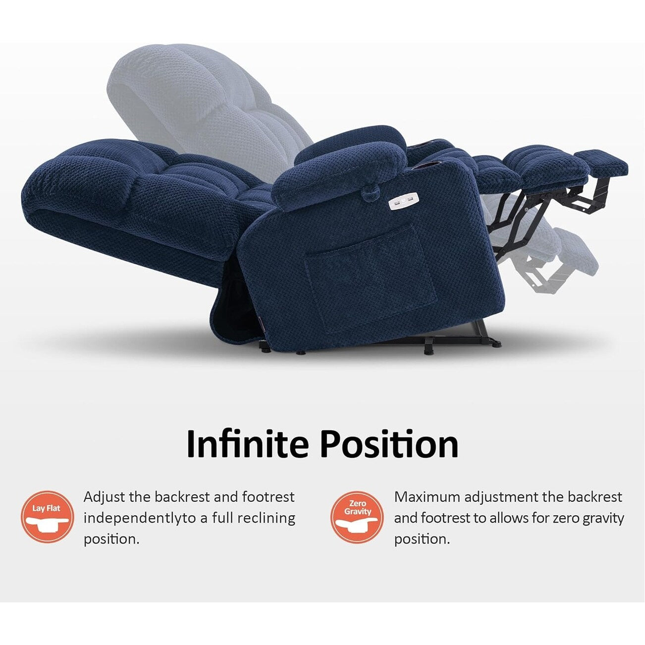 Fauteuil inclinable électrique à double moteur MCombo avec massage et chauffage pour personnes de grande taille, tissu R7891 (grand/large)