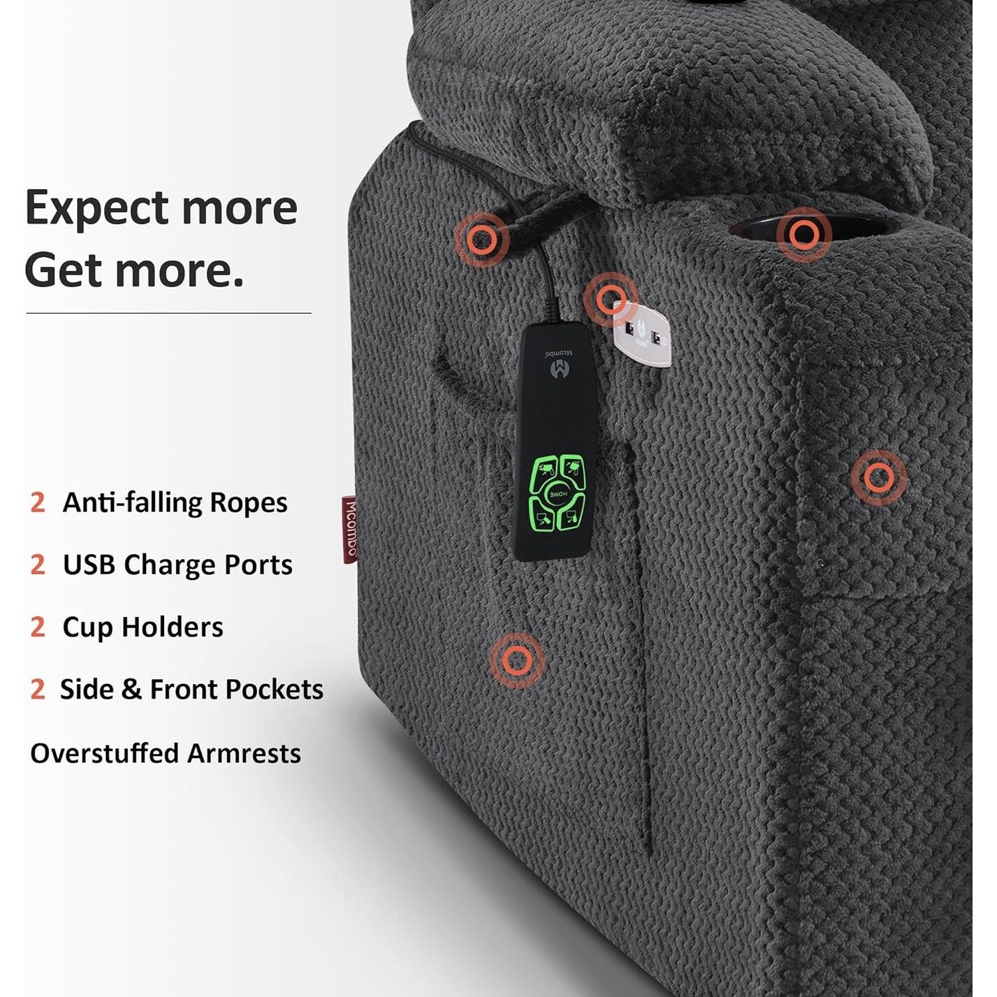 Fauteuil inclinable électrique à double moteur MCombo avec massage et chauffage pour personnes de grande taille, tissu R7891 (grand/large)