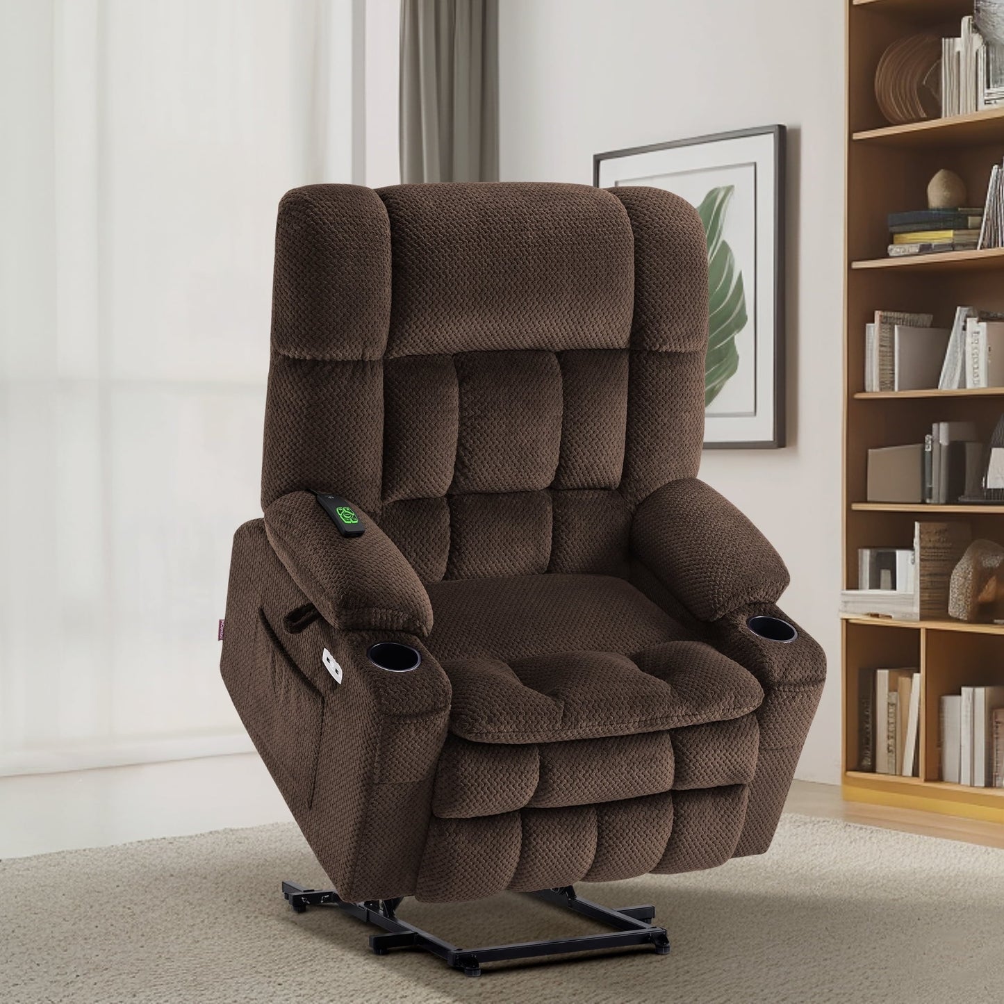 Fauteuil inclinable électrique à double moteur MCombo avec massage et chauffage pour personnes de grande taille, tissu R7891 (grand/large)