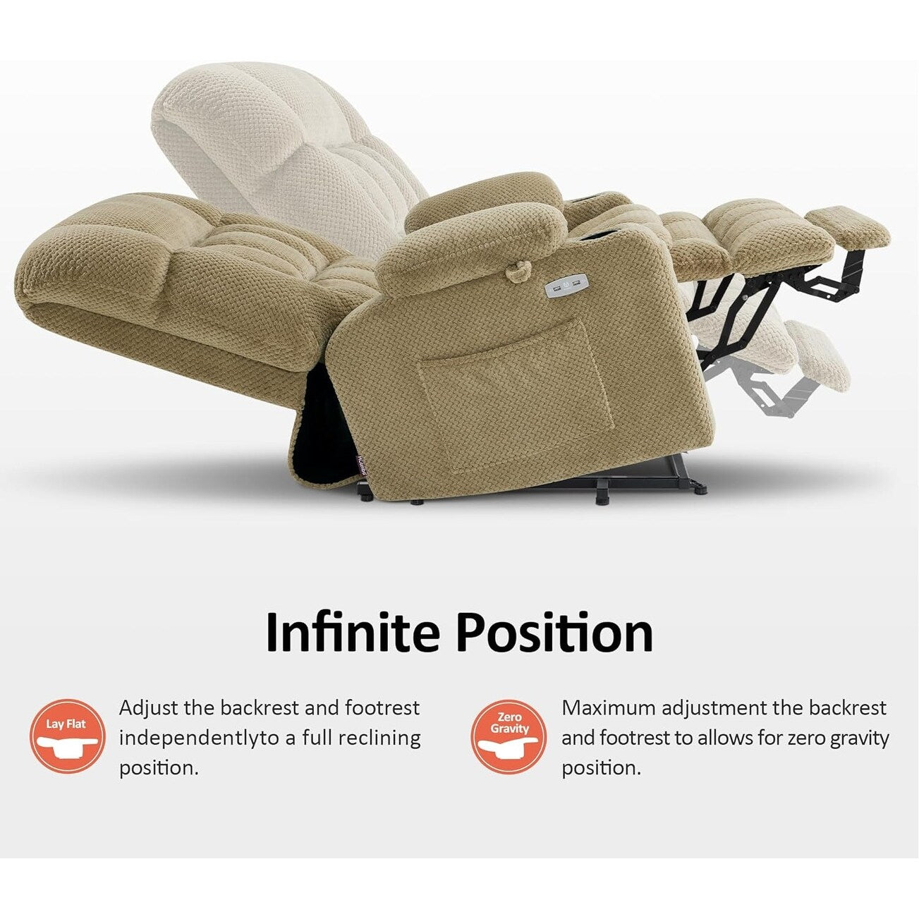 Fauteuil inclinable électrique à double moteur MCombo avec massage et chauffage pour personnes de grande taille, tissu R7891 (grand/large)