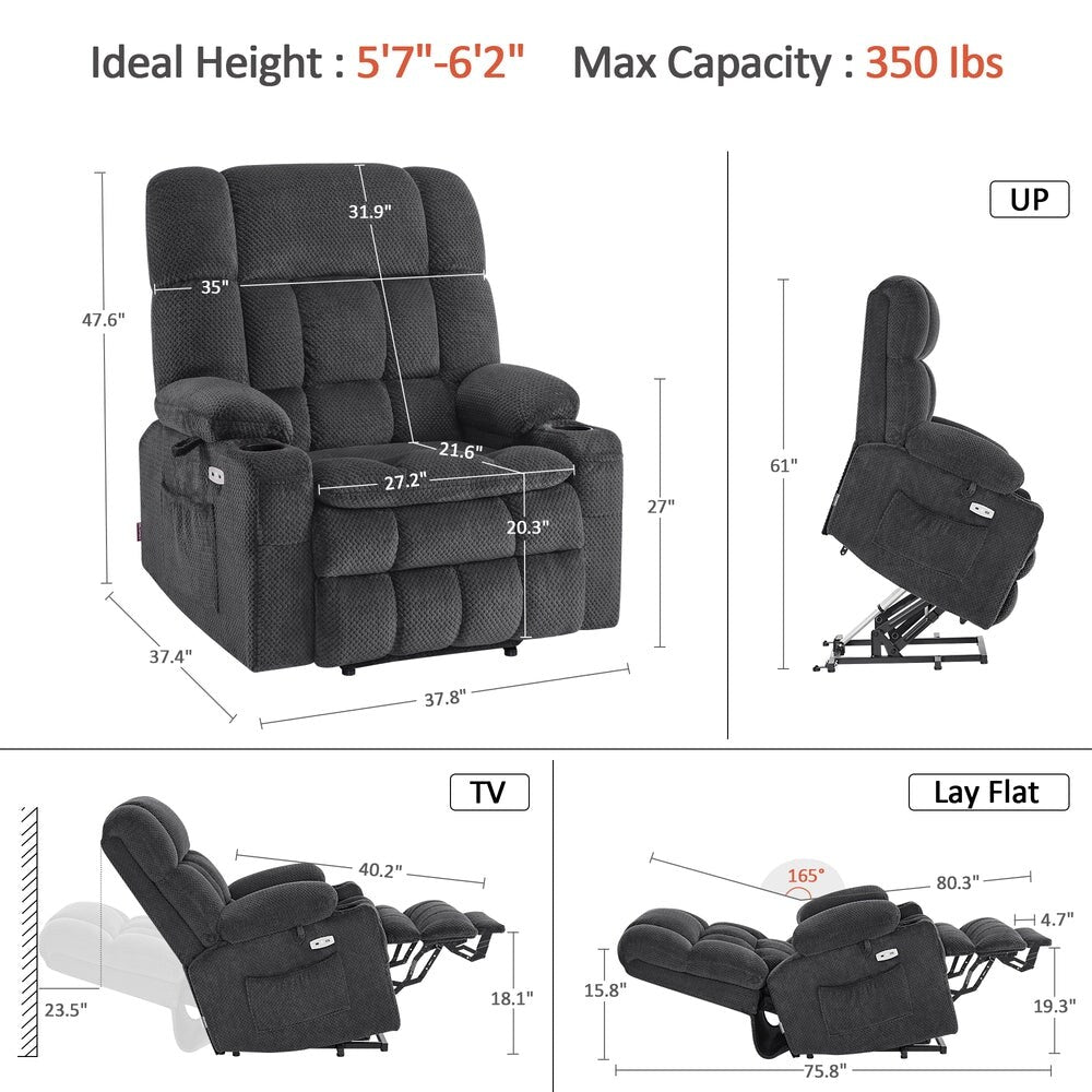 Fauteuil inclinable électrique à double moteur MCombo avec massage et chauffage pour personnes de grande taille, tissu R7891 (grand/large)