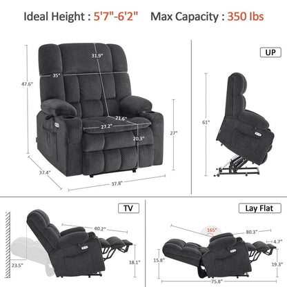 Fauteuil inclinable électrique à double moteur MCombo avec massage et chauffage pour personnes de grande taille, tissu R7891 (grand/large)