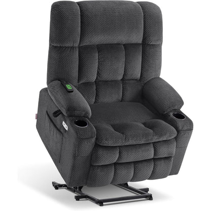 Fauteuil inclinable électrique à double moteur MCombo avec massage et chauffage pour personnes de grande taille, tissu R7891 (grand/large)