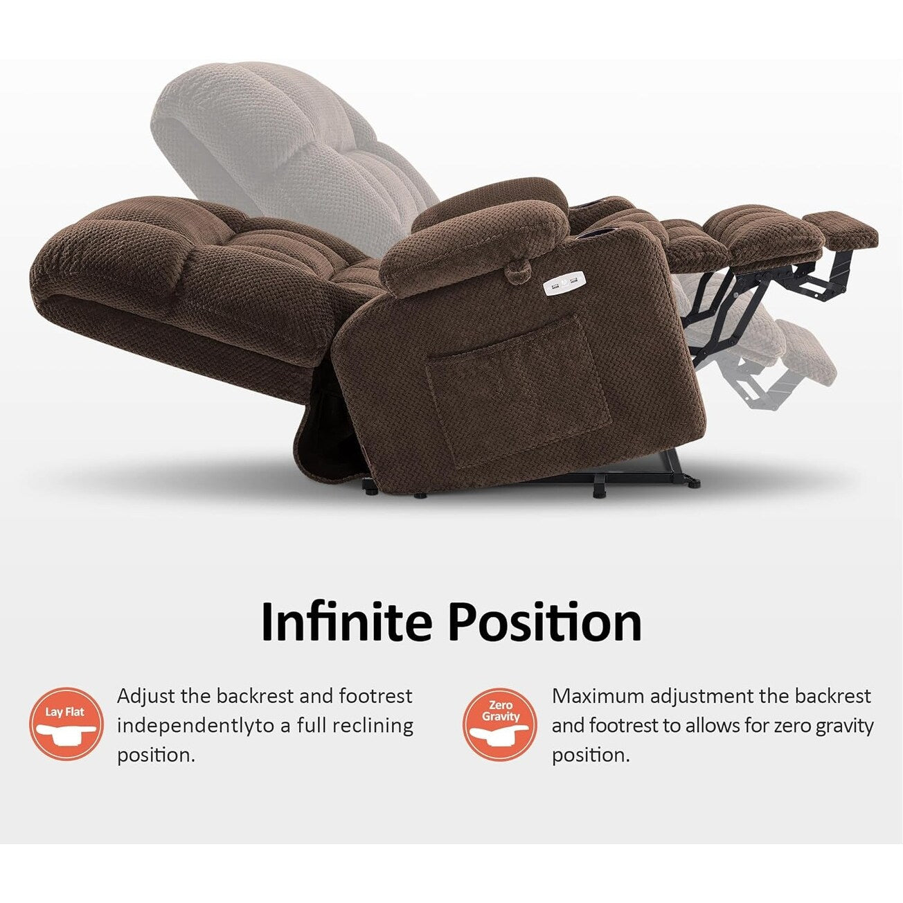 Fauteuil inclinable électrique à double moteur MCombo avec massage et chauffage pour personnes de grande taille, tissu R7891 (grand/large)