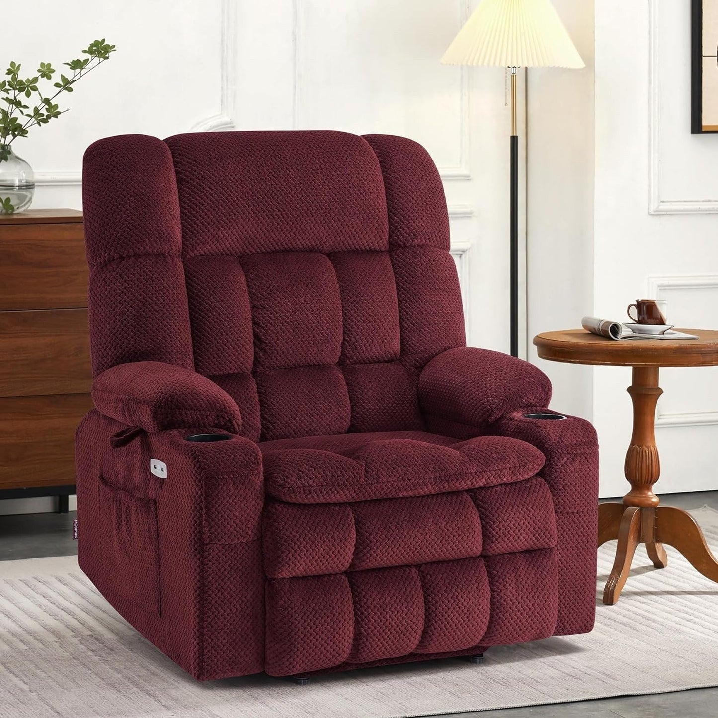 Fauteuil inclinable électrique à double moteur MCombo avec massage et chauffage pour personnes de grande taille, tissu R7891 (grand/large)