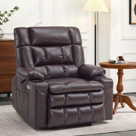 Fauteuil inclinable releveur électrique à double moteur MCombo avec massage et chauffage pour personnes de grande taille, similicuir R7891 (grand/large)