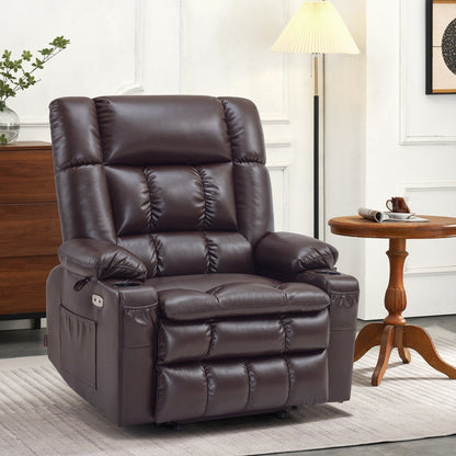 Fauteuil inclinable releveur électrique à double moteur MCombo avec massage et chauffage pour personnes de grande taille, similicuir R7891 (grand/large)