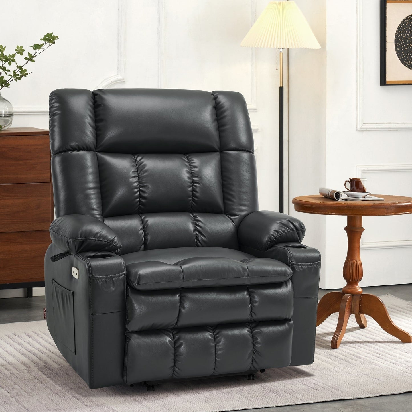 Fauteuil inclinable releveur électrique à double moteur MCombo avec massage et chauffage pour personnes de grande taille, similicuir R7891 (grand/large)