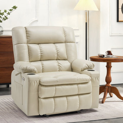 Fauteuil inclinable releveur électrique à double moteur MCombo avec massage et chauffage pour personnes de grande taille, similicuir R7891 (grand/large)