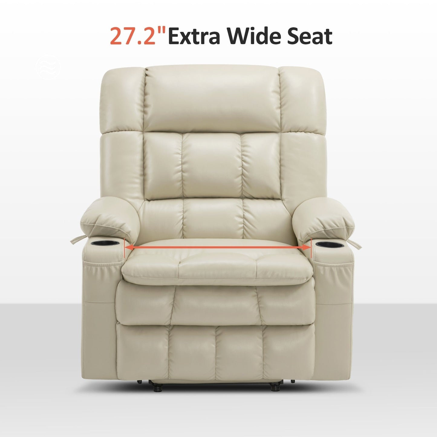 Fauteuil inclinable releveur électrique à double moteur MCombo avec massage et chauffage pour personnes de grande taille, similicuir R7891 (grand/large)