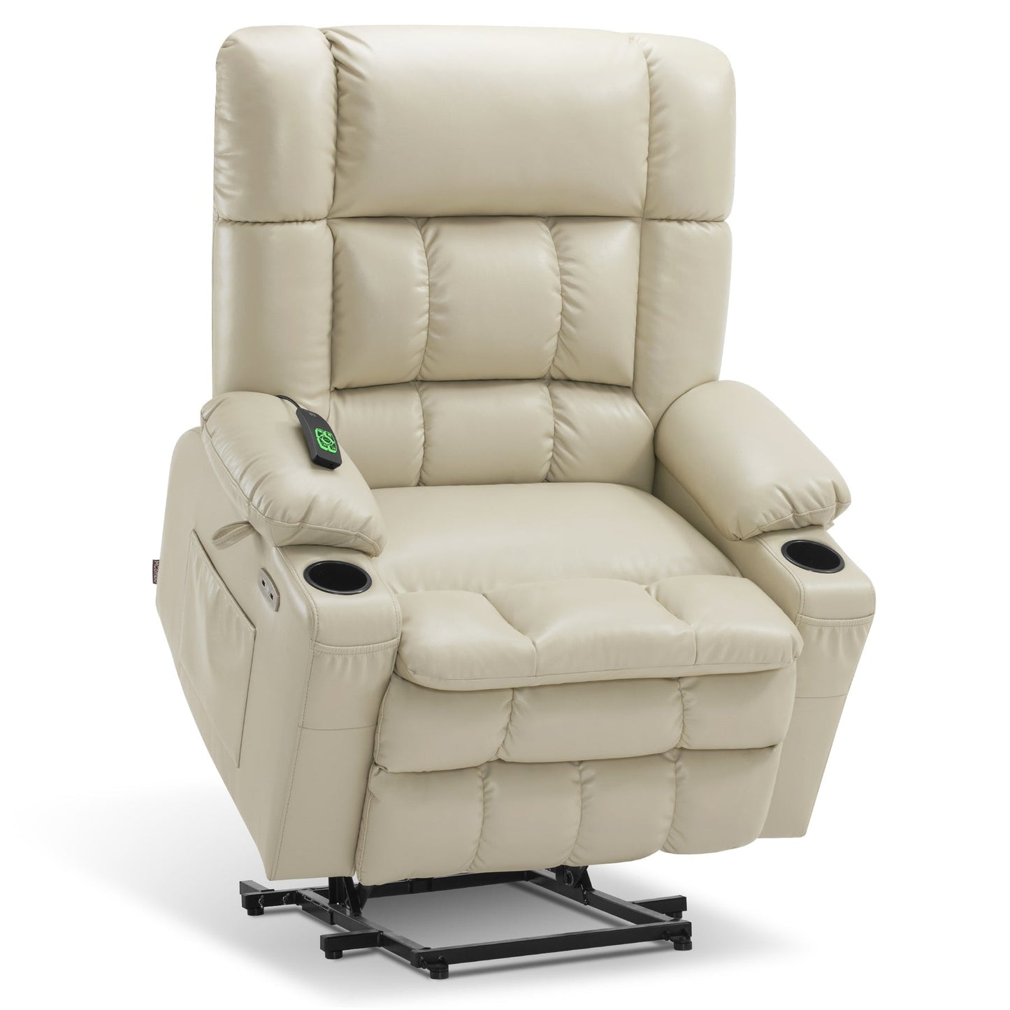 Fauteuil inclinable releveur électrique à double moteur MCombo avec massage et chauffage pour personnes de grande taille, similicuir R7891 (grand/large)