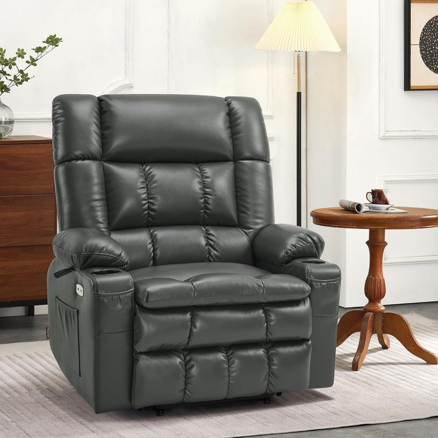 Fauteuil inclinable releveur électrique à double moteur MCombo avec massage et chauffage pour personnes de grande taille, similicuir R7891 (grand/large)